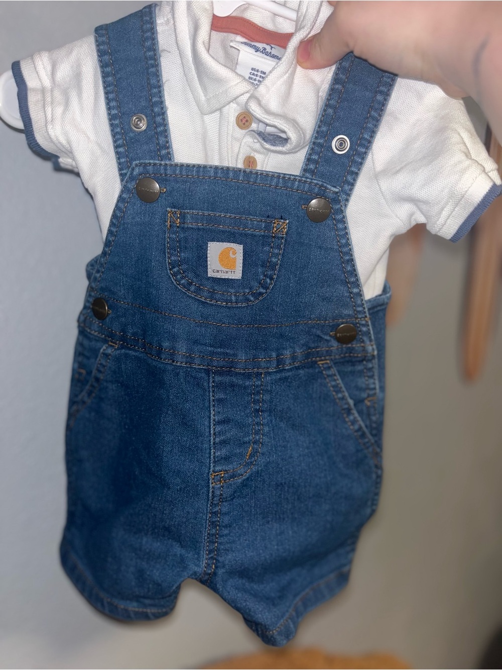 Carhartt Blue Denim Shortalls with Logo Patch